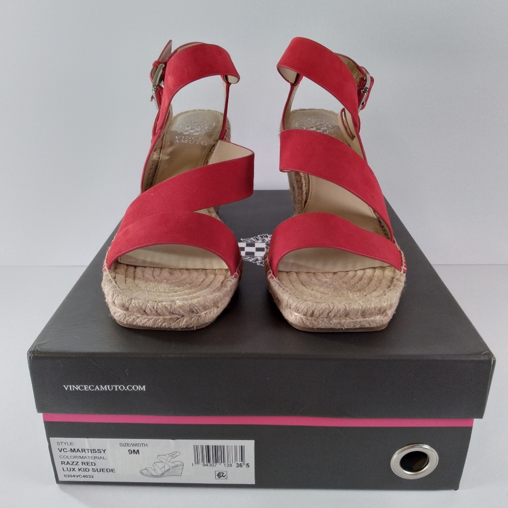Vince Camuto Martissy Suede Espadrille Wedge Strappy Sandals Razz Red Size 9 - Picture 2 of 11